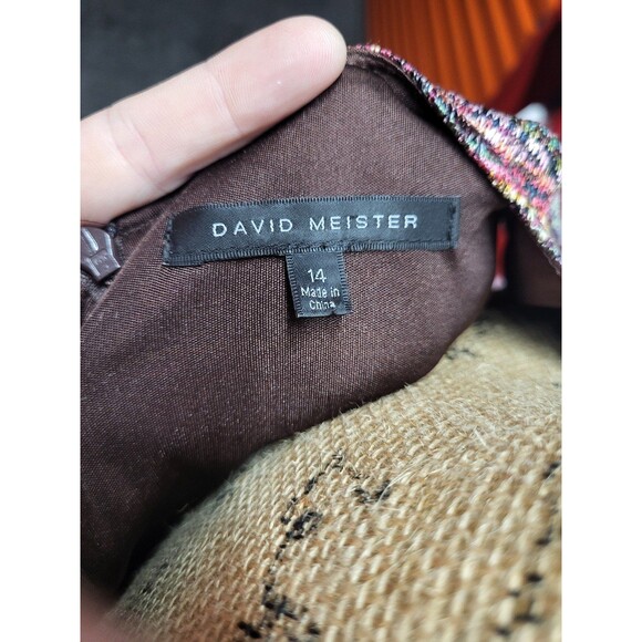 David Meister Multi-Color Knit Cap Sleeve Pocket Gathered Sheath Dress Women 14 - Picture 7 of 8